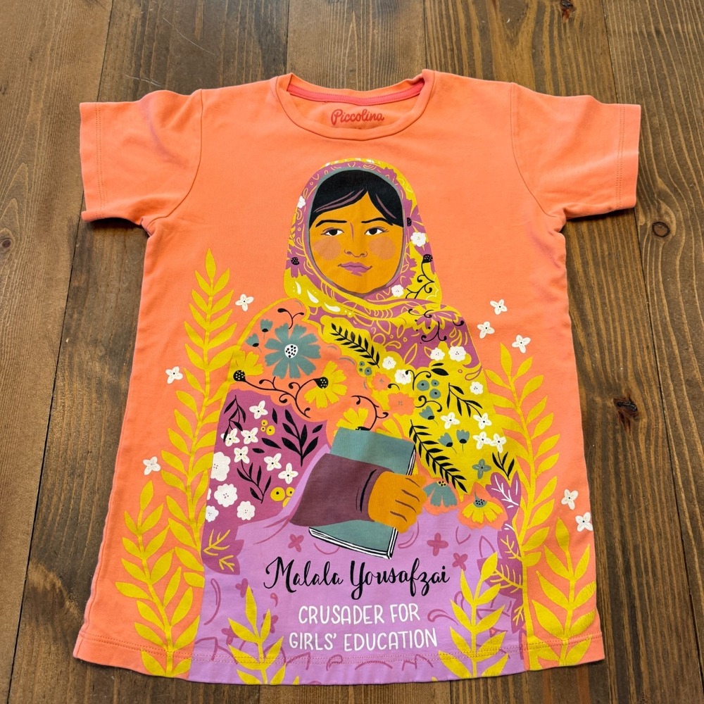 Piccolina Malala Yousafzai Girl Orange S/S Shirt Sz 10 Trailblazer Series